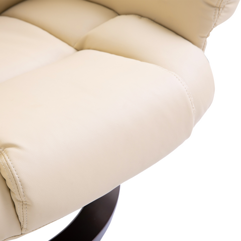 Padded PU Leather Manual Reclining Armchair Sofa Chair w/ Footstool Cream