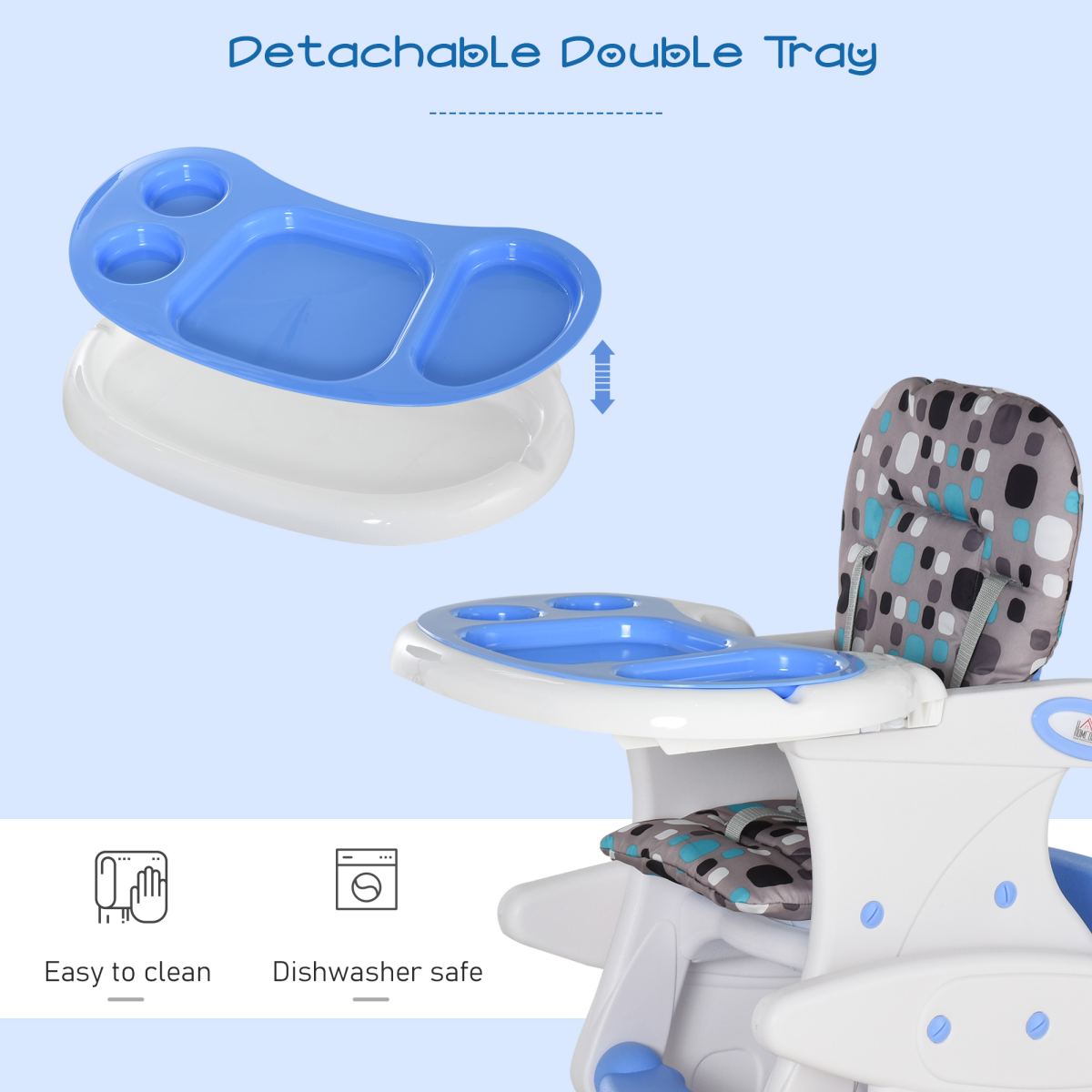3-in-1 Convertible Baby High Chair Booster Seat w/ Removable Tray Blue