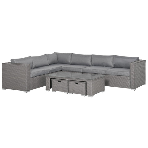 6 PCs PE Rattan Wicker Corner Sofa Set Coffee Table Footstool w/ Cushion - Grey