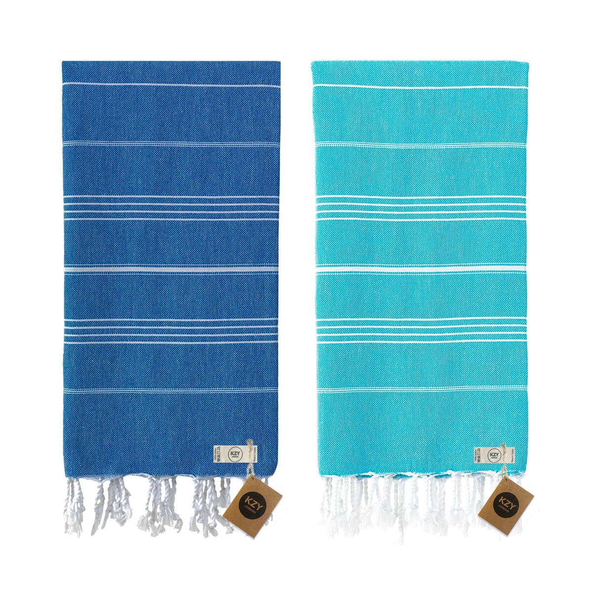 KZY LONDON Beach Towel 2 Pack Large Turkish Beach Towels for Camping, Swimming, Gym - Quick Dry, Absorbent, Lightweight