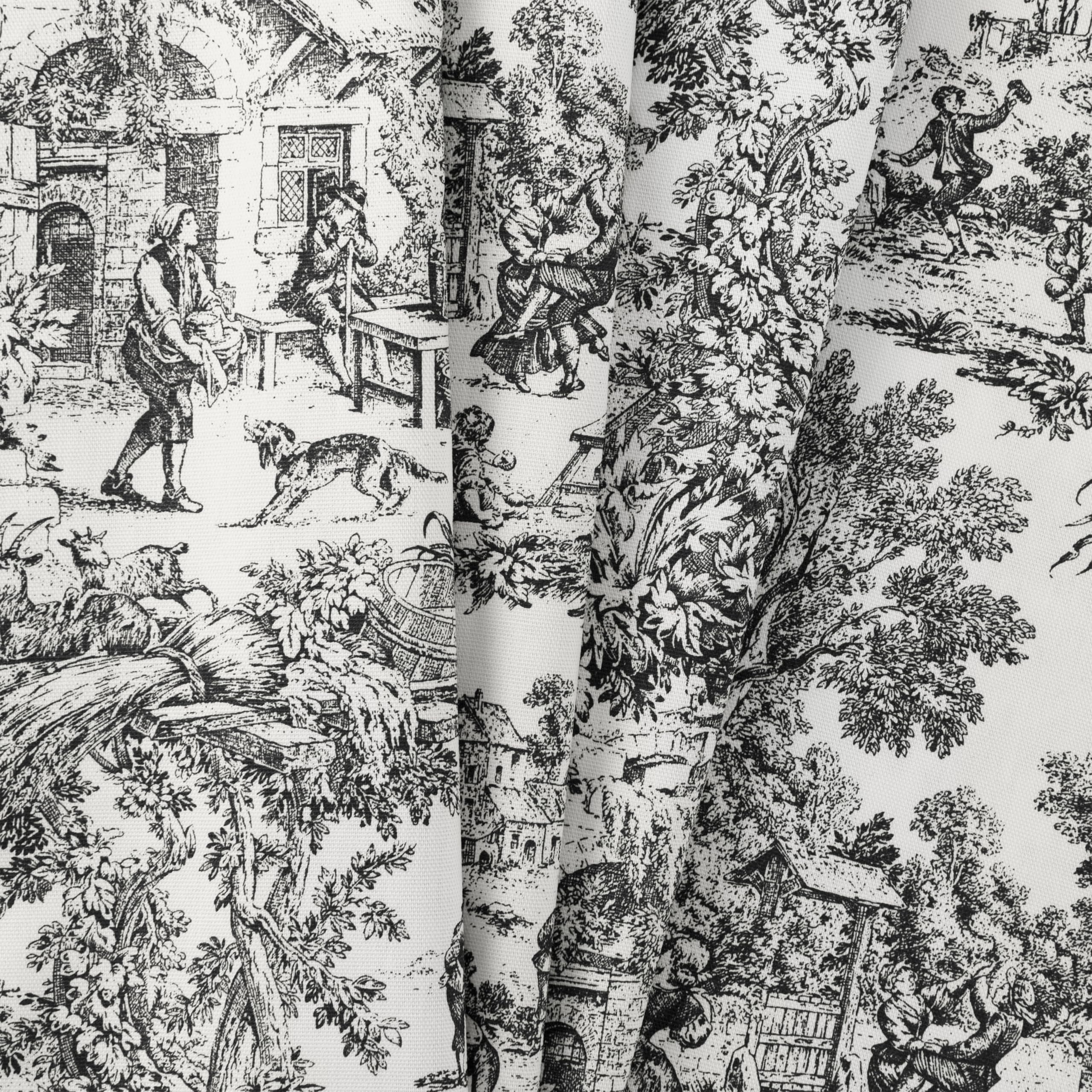 Ellis Curtain Victoria Park Toile 68-Inch-by-54 Inch Tailored Panel Pair with Tiebacks, Black