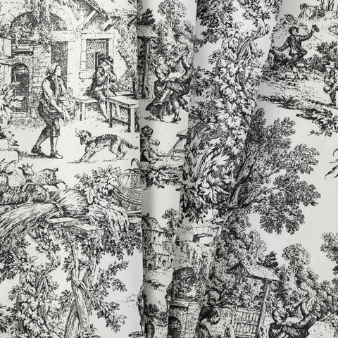 Ellis Curtain Victoria Park Toile 68-Inch-by-54 Inch Tailored Panel Pair with Tiebacks, Black