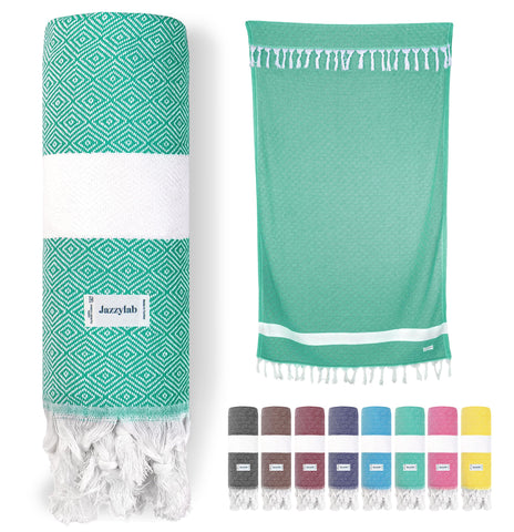 jazzylab ELMAS Peshtemal Hammam Towel | 100% Cotton with Classic Diamond Pattern | Lightweight, Quick-Dry & Compact | Turkish Spa & Travel Towel