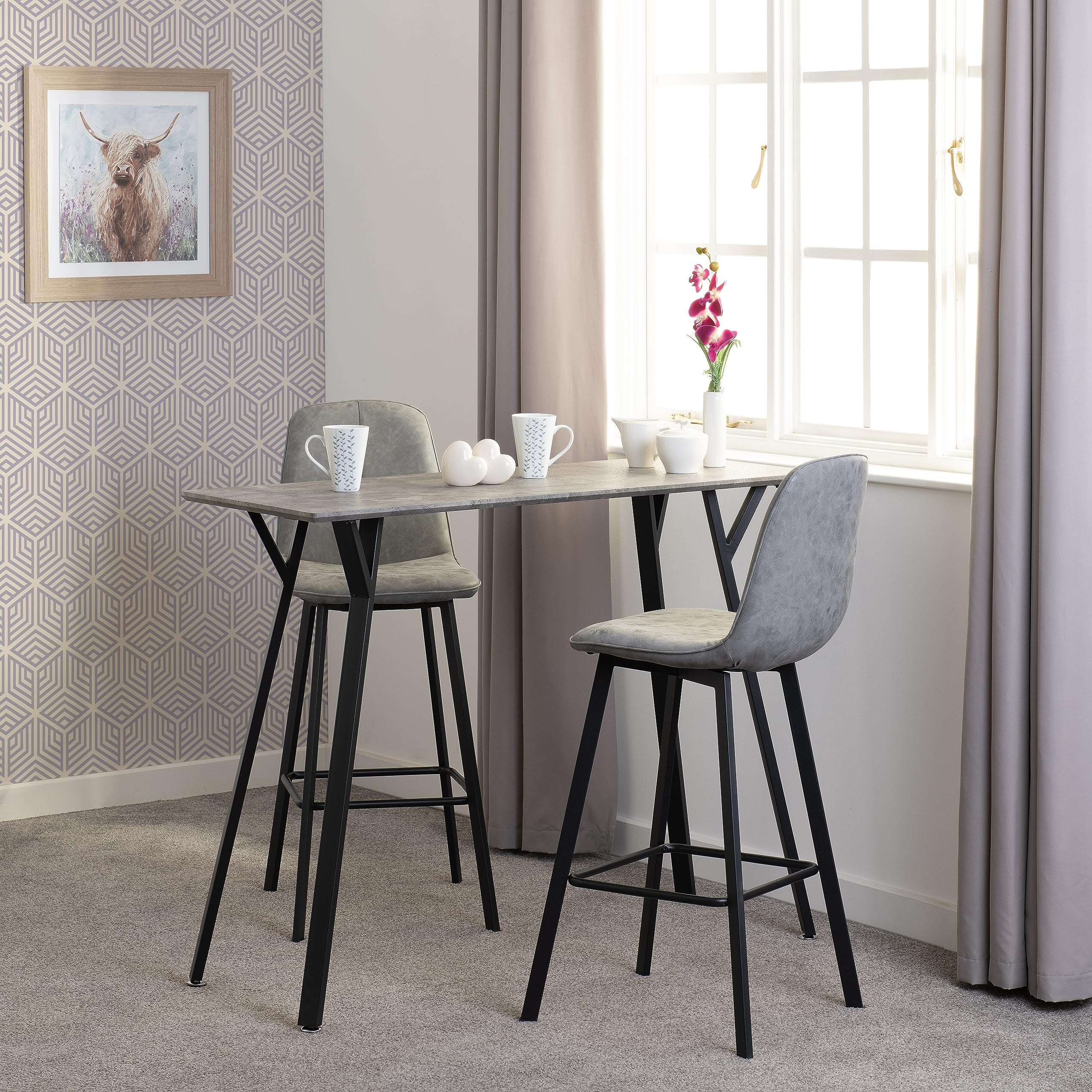 Seconique Quebec Bar Table Set with 2 Dining Chairs in Concrete Effect/Grey