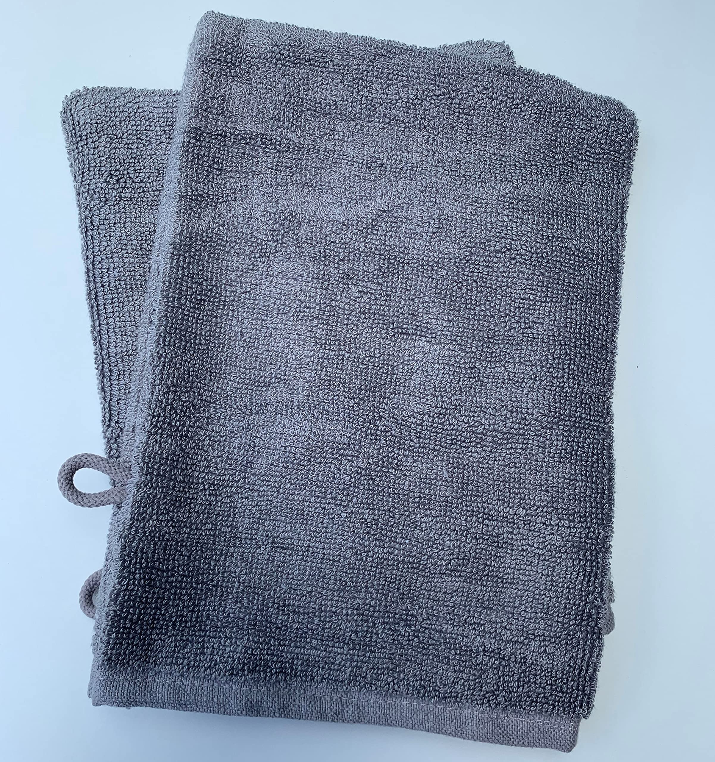 Sue Rossi Ltd Face Cloth Wash Mitt Set 50% Cotton 50% Bamboo 15cm x 22cm Face Flannel Glove Soft Absorbent (Silver Grey 2 Pack)