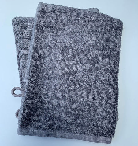 Sue Rossi Ltd Face Cloth Wash Mitt Set 50% Cotton 50% Bamboo 15cm x 22cm Face Flannel Glove Soft Absorbent (Silver Grey 2 Pack)