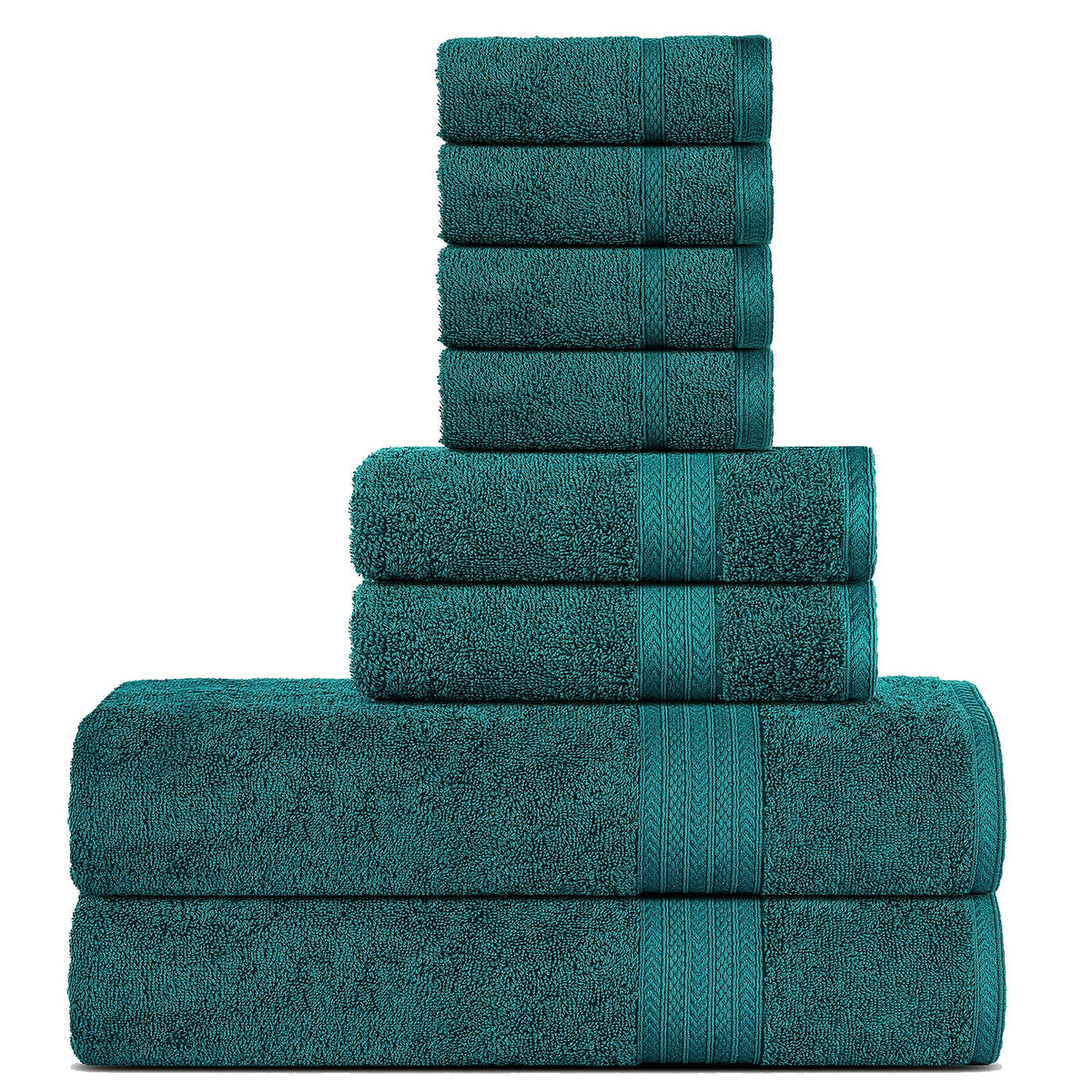 SweetNeedle Supreme Premium 500 GSM 8 Piece Towel Set, 100% Cotton, Machine Wash, Double Stitched, Strong Hem & Highly Absorbent for Bathroom