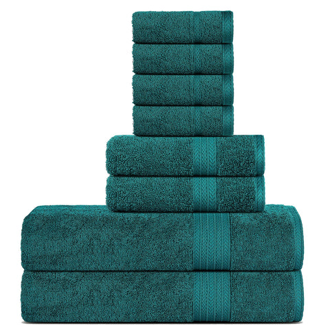 SweetNeedle Supreme Premium 500 GSM 8 Piece Towel Set, 100% Cotton, Machine Wash, Double Stitched, Strong Hem & Highly Absorbent for Bathroom