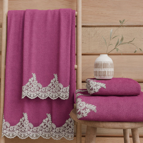PETTI Artigiani Italiani - 100% Cotton Terry Bath Towels, 1+1 Towel Set, 2 Pieces 1 Face Towel and 1 Hand Towel, Fuchsia