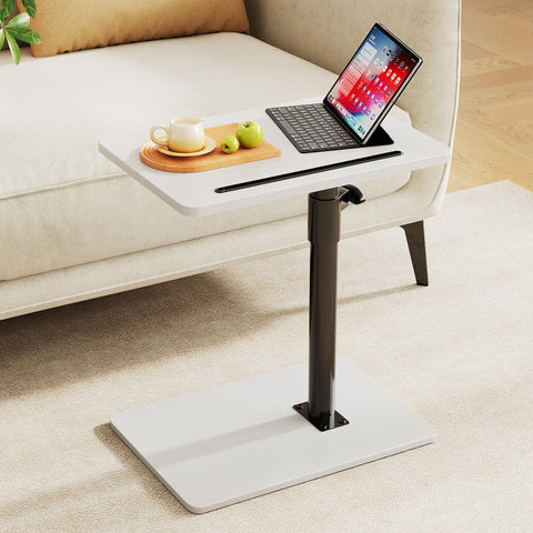 CAIYUN C Shaped Side Table, Height Adjustable Swivel 360° Rotating, White End Table Set of 2 for Small Spaces