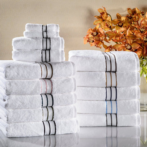 Home City, 100% Cotton, Towel Set, White/Chocolate - Towel