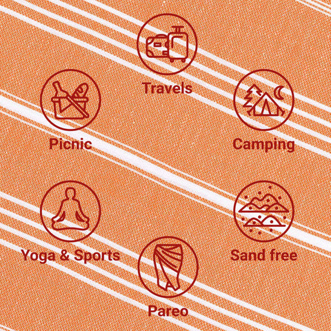 LeStoff Hammam Towel, Beach Towel, 100% Organic Cotton, 95x180 cm, Orange