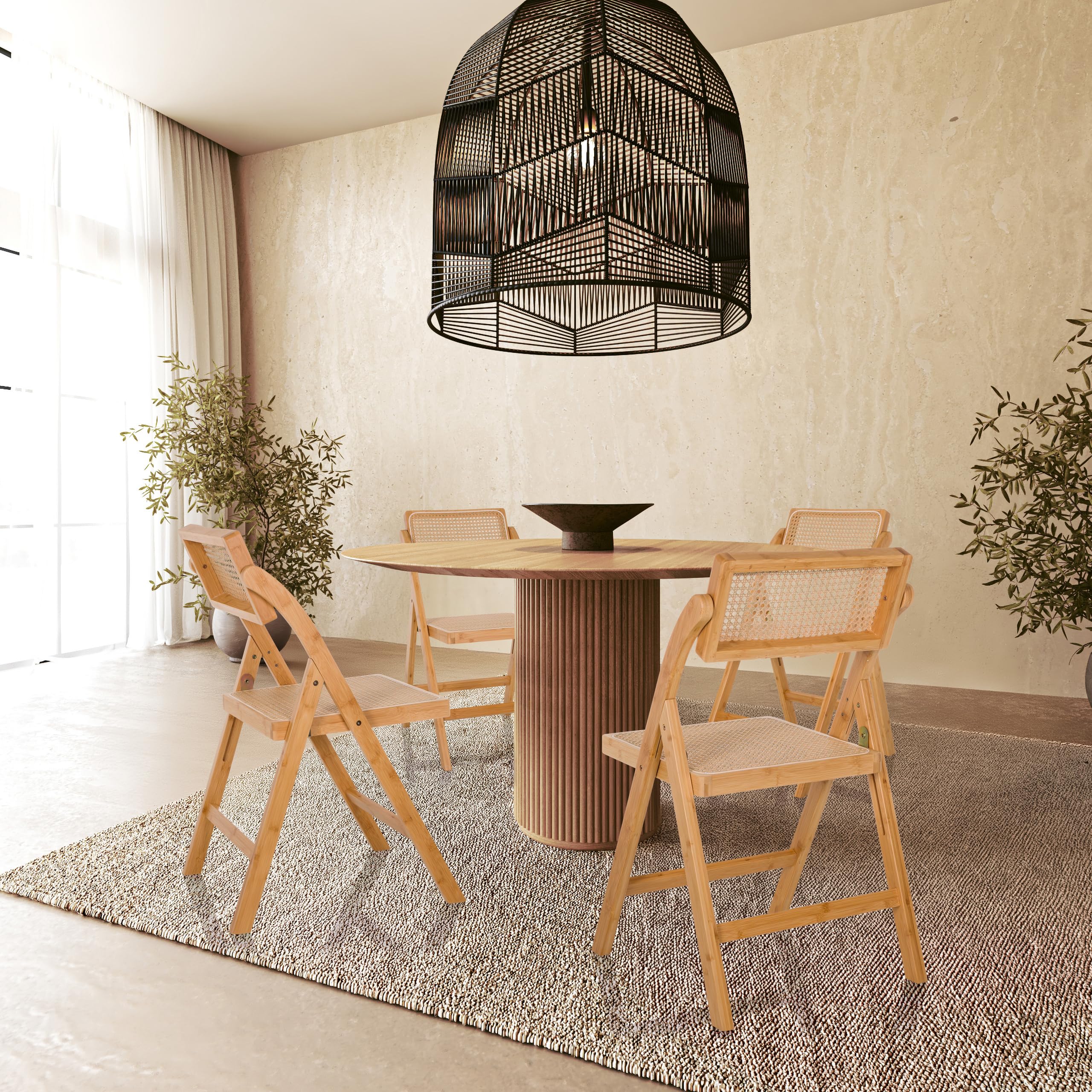 hjh LIVING Folding chair made of bamboo with Vienna weave TUDELA BAMBOO Wooden folding chair, folding chair, 130 kg load capacity