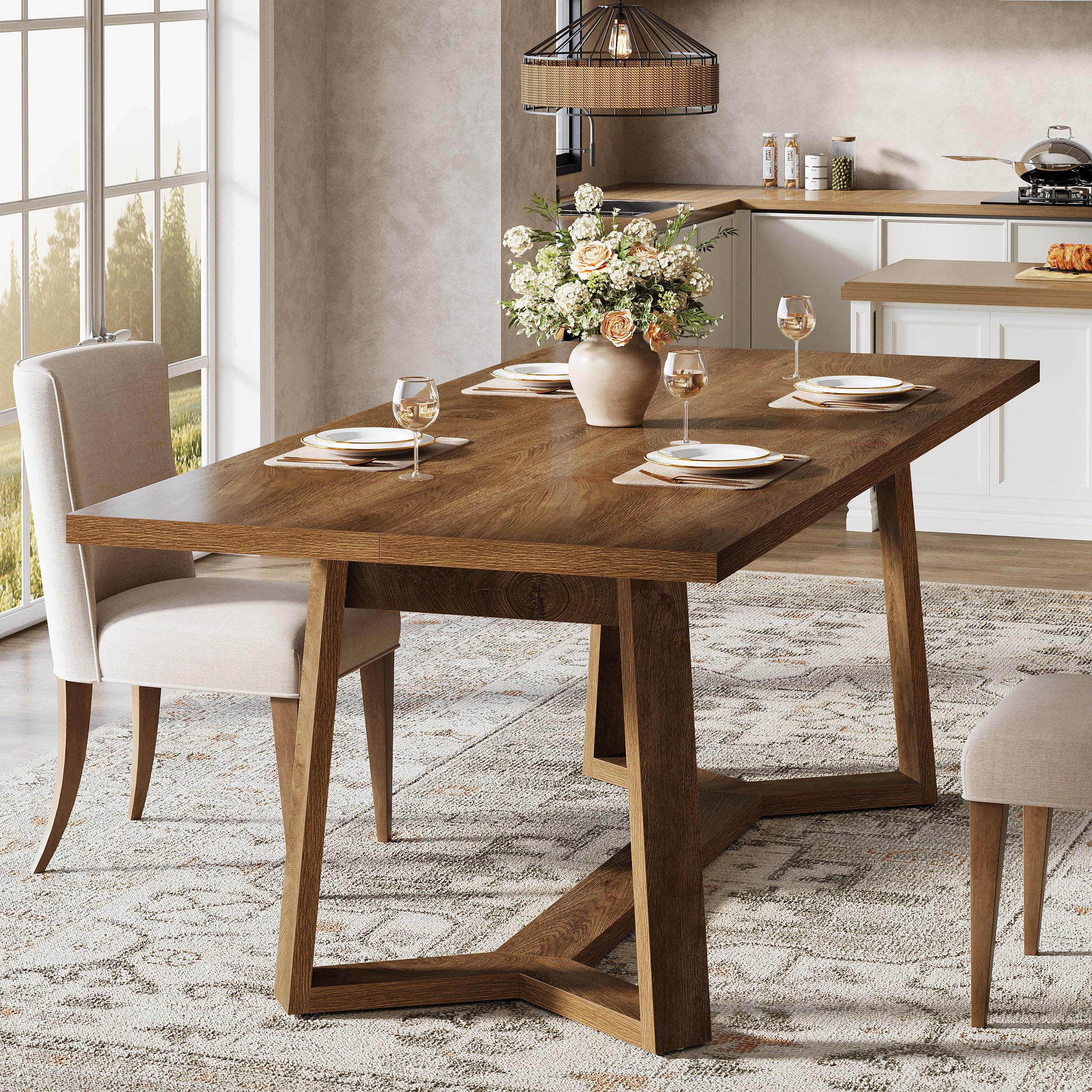 Tribesigns Dining Table for 4-6, 120CM Industrial Dinner Table with Wood Base, Kitchen Table for Dining Room, Kitchen, Living Room