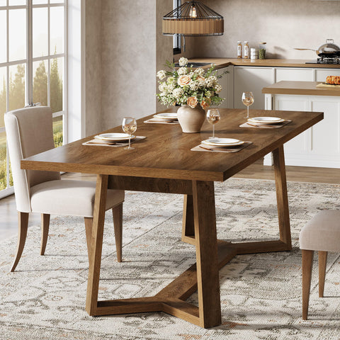 Tribesigns Dining Table for 4-6, 120CM Industrial Dinner Table with Wood Base, Kitchen Table for Dining Room, Kitchen, Living Room