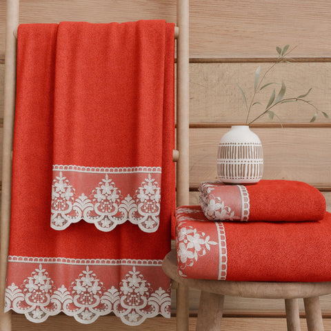 PETTI Artigiani Italiani - 100% Cotton Terry Bath Towels, 1+1 Towel Set, 2 Pieces, 1 Face Towel and 1 Hand Towel, Red