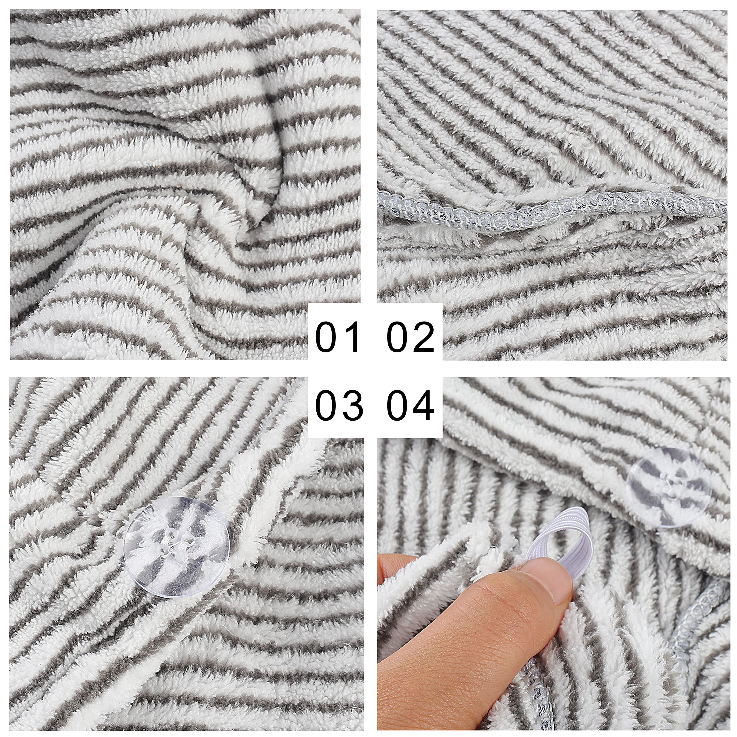 HuaJiao Microfibre Hair Towel Wrap, Hair Turban Drying Towel, Button Stripe