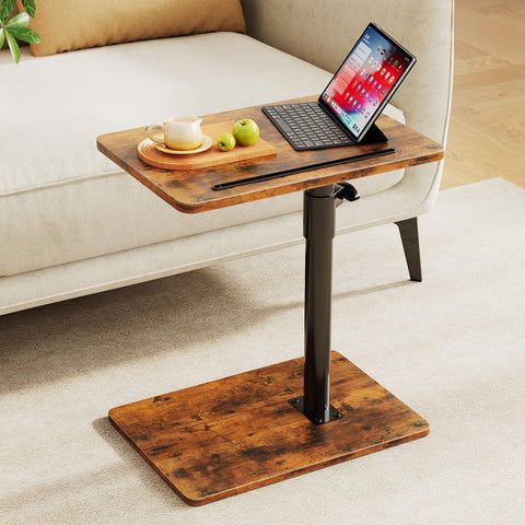 CAIYUN C Shaped Side Table, Height Adjustable Swivel 360° Rotating, Brown End Table for Small Spaces