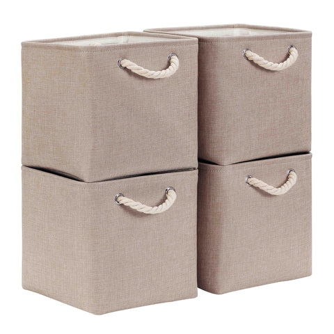 Mangata 33x33x33cm Cube Storage Boxes 4Pcs Light Khaki Foldable Baskets
