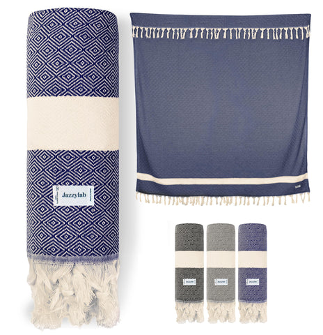 jazzylab ELMAS Peshtemal Hammam Towel | 100% Cotton with Classic Diamond Pattern | Lightweight, Quick-Dry & Compact | Turkish Spa & Travel Towel