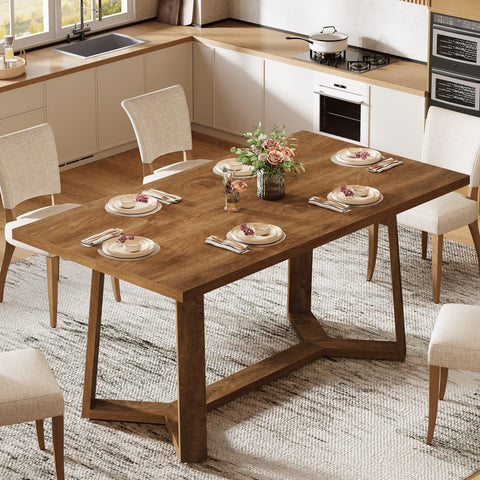 Tribesigns Dining Table for 4-6, 120CM Industrial Dinner Table with Wood Base, Kitchen Table for Dining Room, Kitchen, Living Room