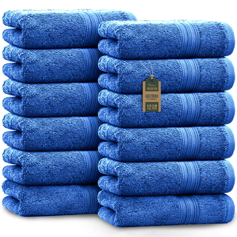 NatureMark Pack of 12 Guest Towels, 30 x 50 cm, 100% Cotton, Royal Blue