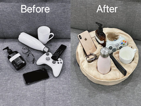 Cup Holder Pillow for Sofa & Bed, Organiser Caddy for Drinks & Remotes