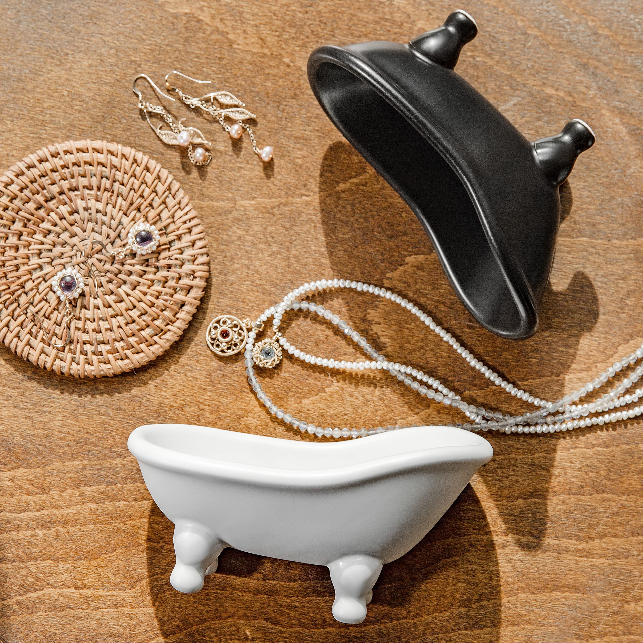 1piece 5.6" White Ceramic Mini Bathtub Soap Dish Small Planter Makeup Organizer Container Hamster Bathtub(White)