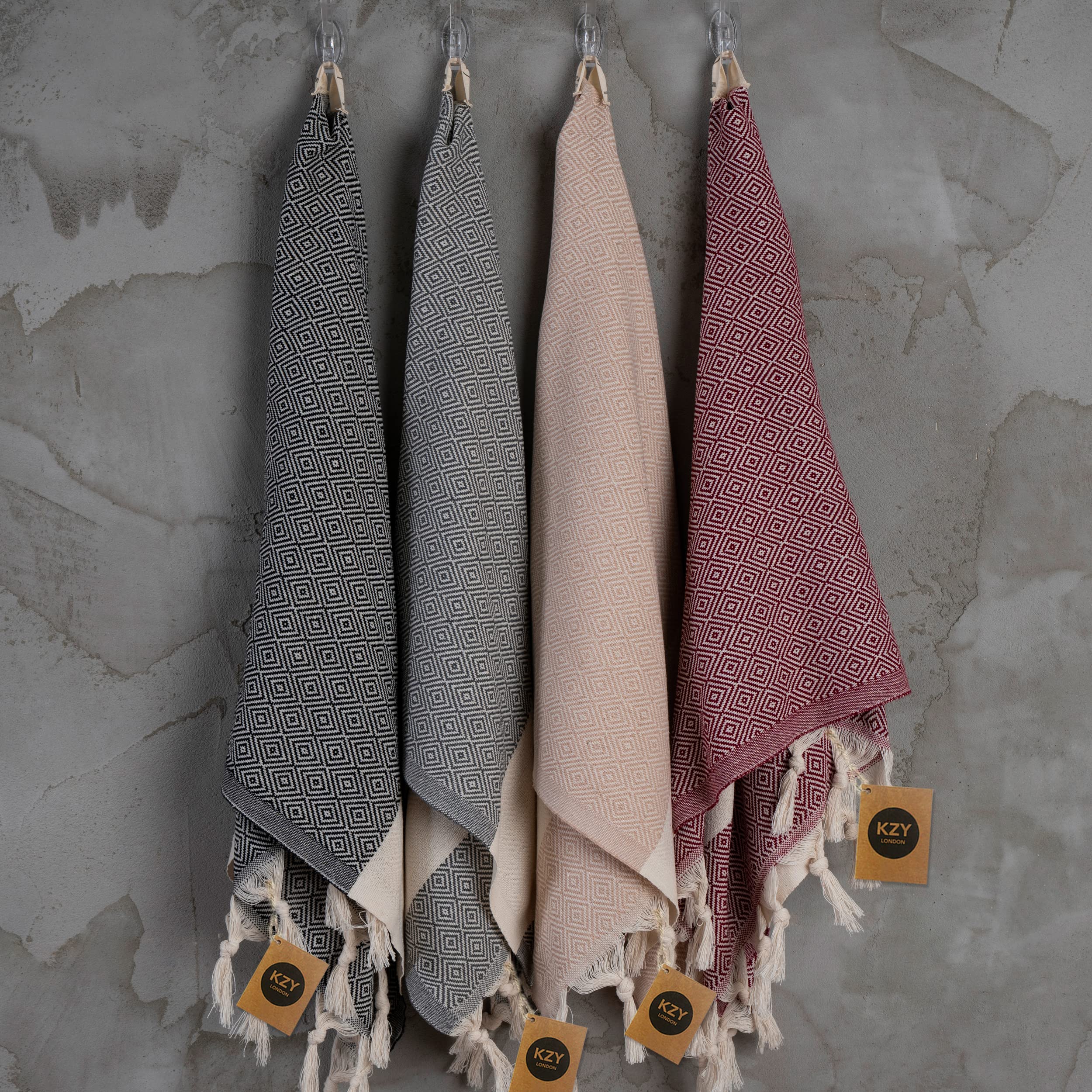 KZY LONDON Turkish Hand Towel Set of 2 - Towel for Kitchen and Bathroom - 50x100cm, 18,5x40 Inches