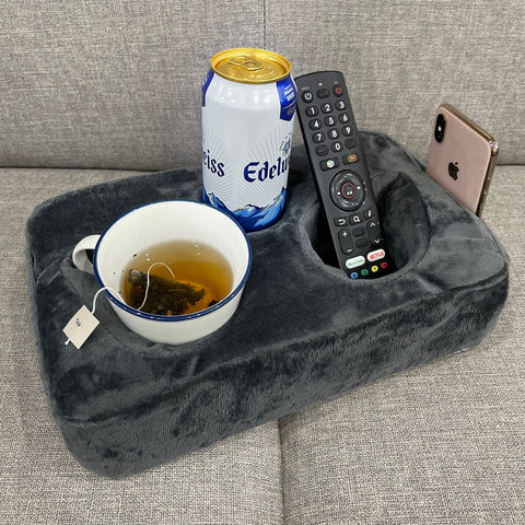 Sofa Cup Holder Caddy Pillow for Drinks, Remote & Phone Organiser