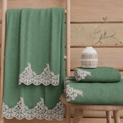 PETTI Artigiani Italiani - 100% Cotton Terry Bath Towels, 1+1 Towel Set, 2 Pieces 1 Face Towel and 1 Hand Towel, Emerald Green