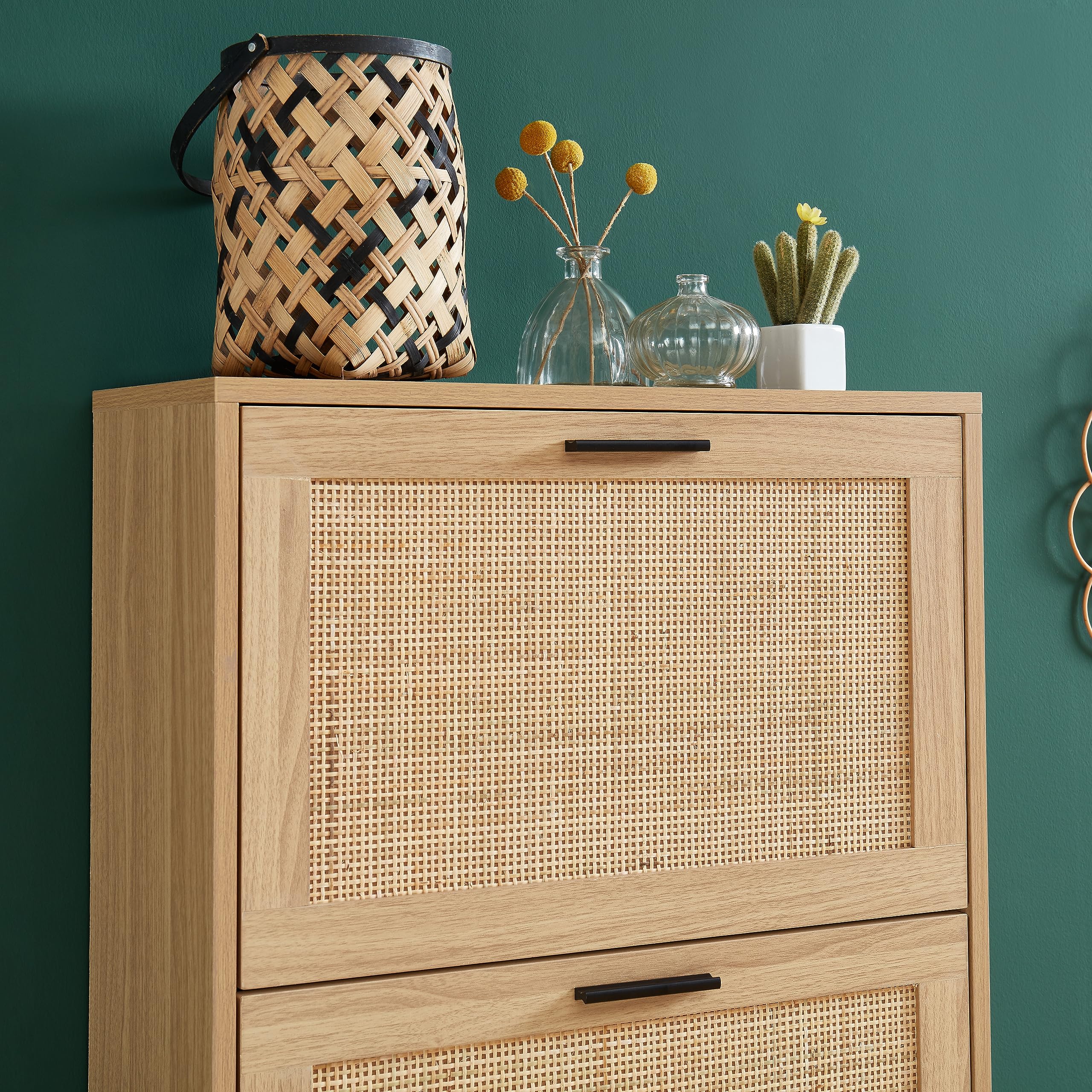 BAÏTA AMANA Shoe Cabinet in oak effect and rattan cane weave, 60cm
