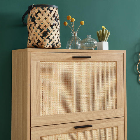 BAÏTA AMANA Shoe Cabinet in oak effect and rattan cane weave, 60cm
