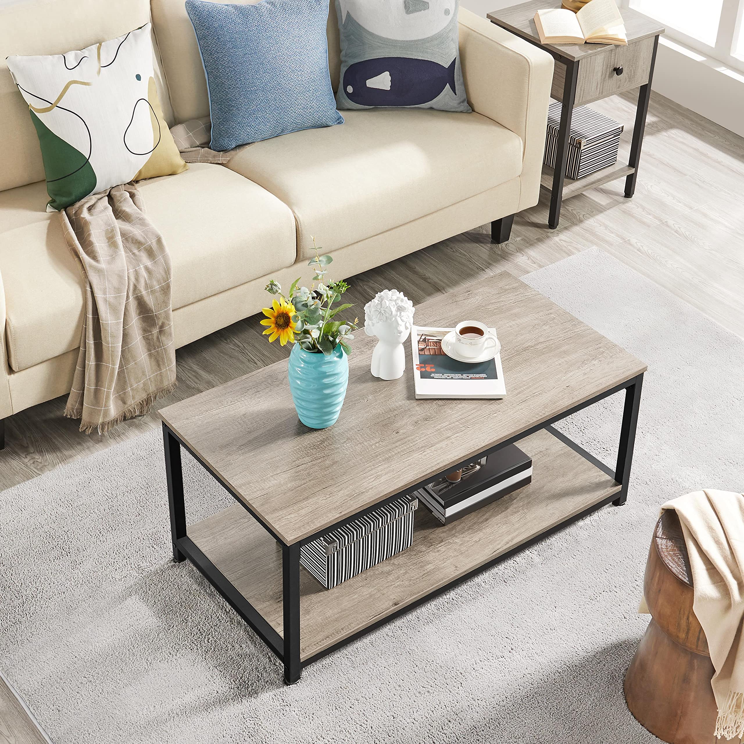 Yaheetech Coffee Table Industrial 100x50x45cm, Grey