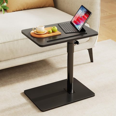 CAIYUN C Shaped Side Table, Height Adjustable Swivel 360° Rotating, Black End Table for Small Spaces