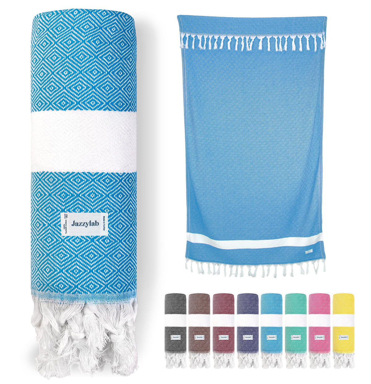 jazzylab ELMAS Peshtemal Hammam Towel | 100% Cotton with Classic Diamond Pattern | Lightweight, Quick-Dry & Compact | Turkish Spa & Travel Towel