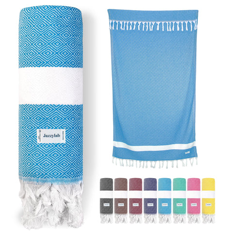 jazzylab ELMAS Peshtemal Hammam Towel | 100% Cotton with Classic Diamond Pattern | Lightweight, Quick-Dry & Compact | Turkish Spa & Travel Towel