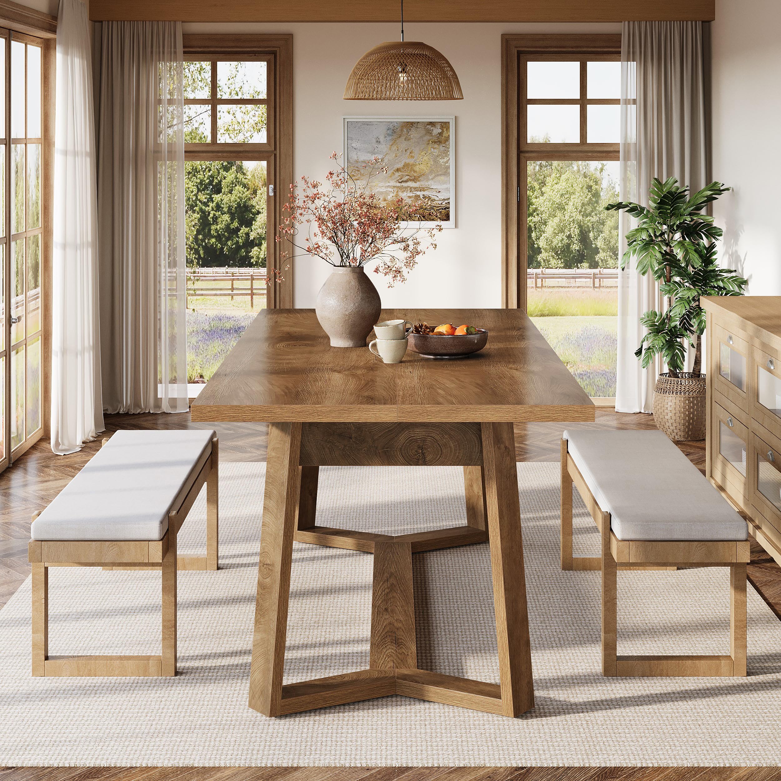 Tribesigns Dining Table for 4-6, 120CM Industrial Dinner Table with Wood Base, Kitchen Table for Dining Room, Kitchen, Living Room