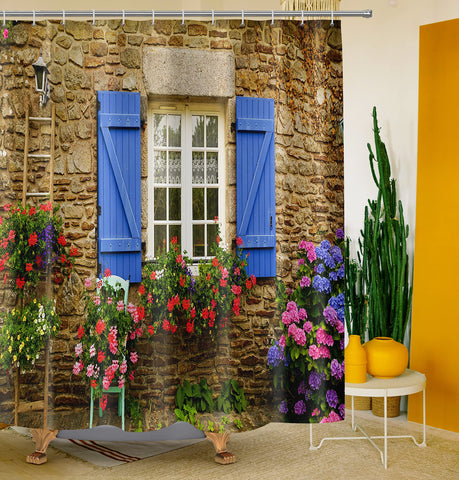 Nyngei garden shower curtain outdoor，Waterproof Design and Polyester, Quick-Drying，3d shower curtain bathroom 180×180CM，Durable and Washable with 12