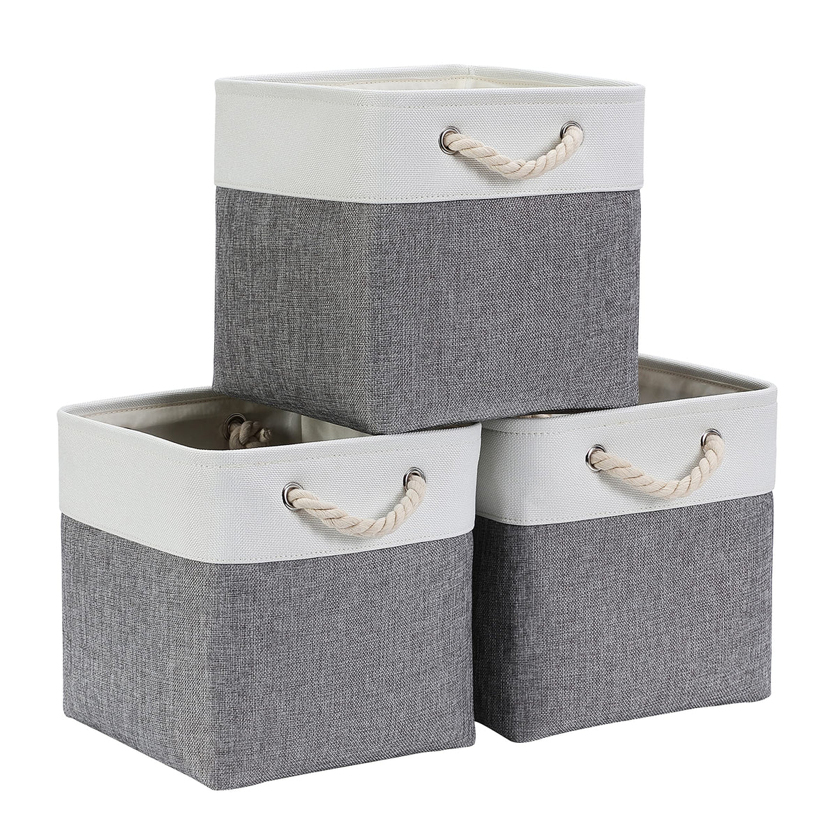 Mangata 25x25x25cm Cube Storage Boxes 3Pcs Gray White Foldable Baskets