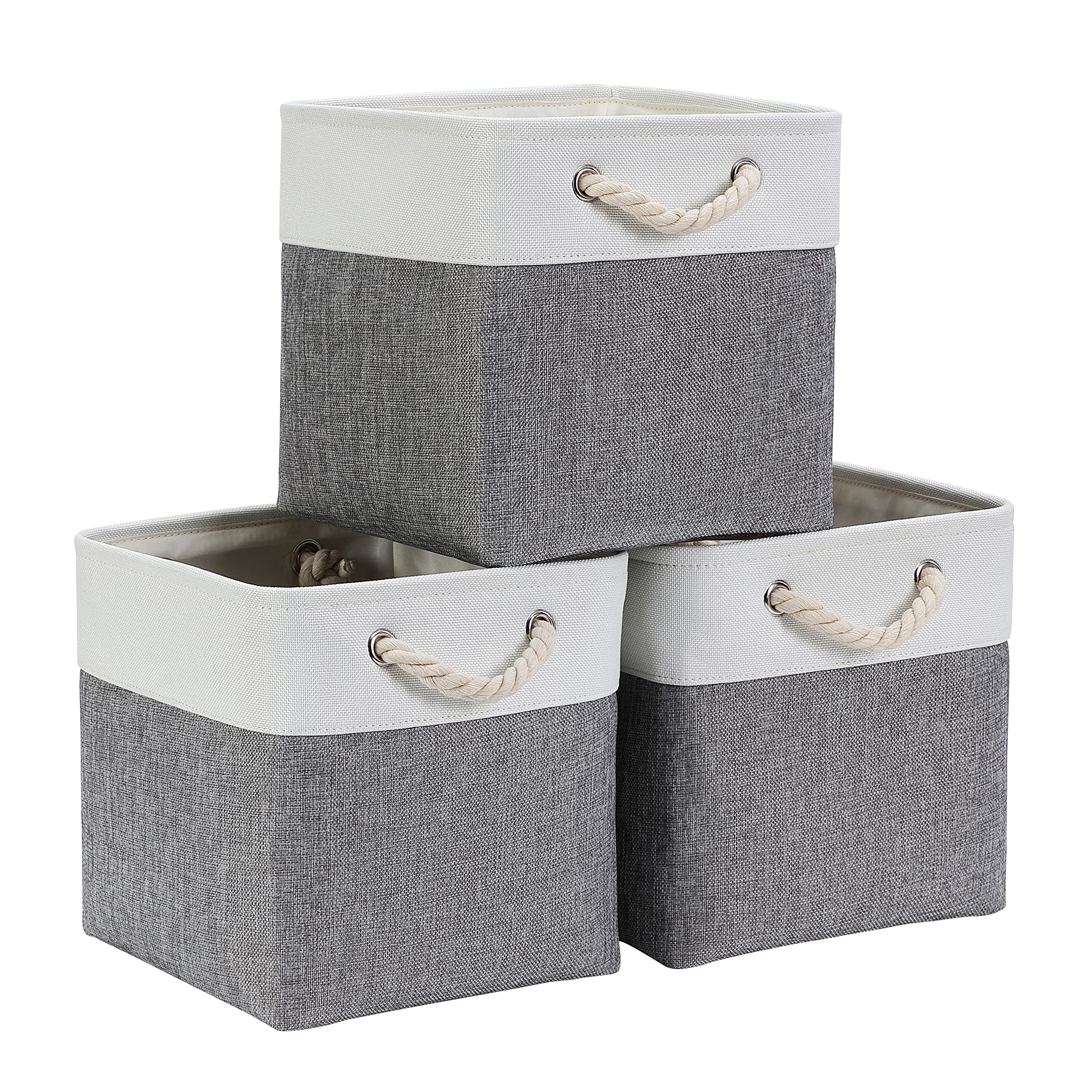 Mangata 30x30x30cm Cube Storage Boxes 3Pcs Gray White Foldable Baskets