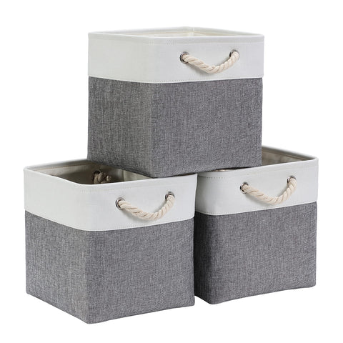 Mangata 30x30x30cm Cube Storage Boxes 3Pcs Gray White Foldable Baskets