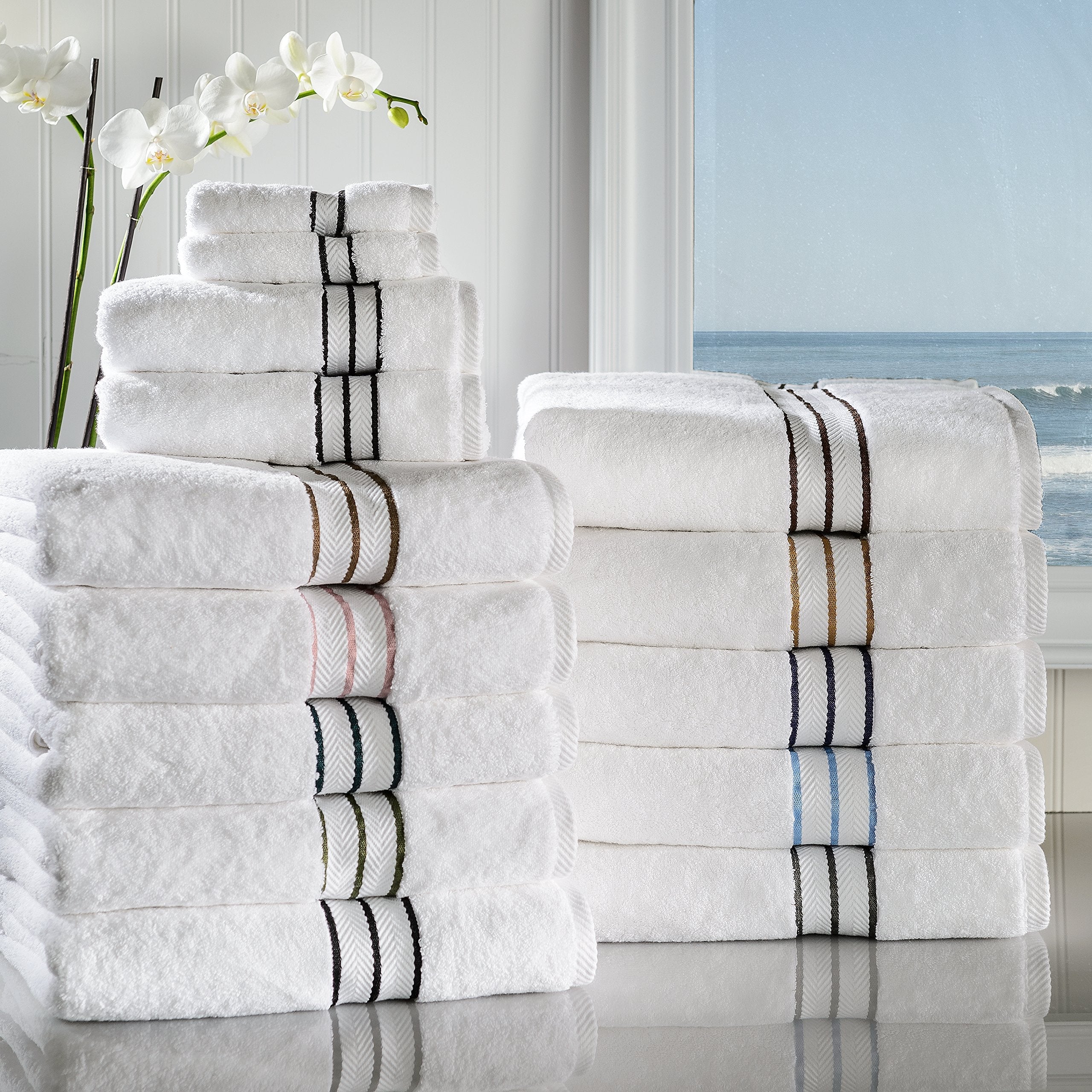 Home City, 100% Cotton, Towel Set, White/Chocolate - Towel