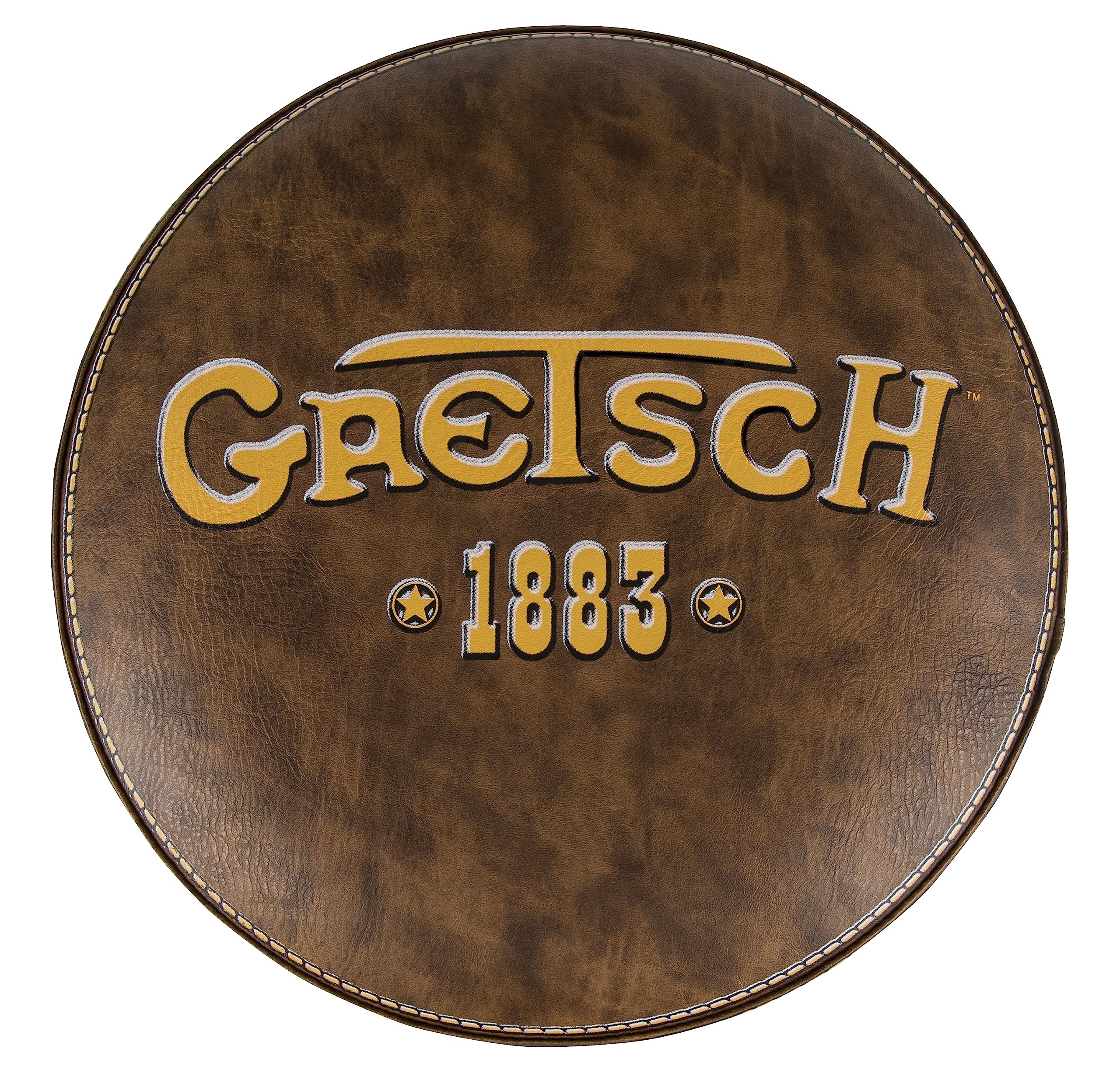 Gretsch "1883" Barstool, Perfect for Guitar Players and Fans, Matte Yellow Gretsch Logo Barstool, Foam Padded, 30", Brown