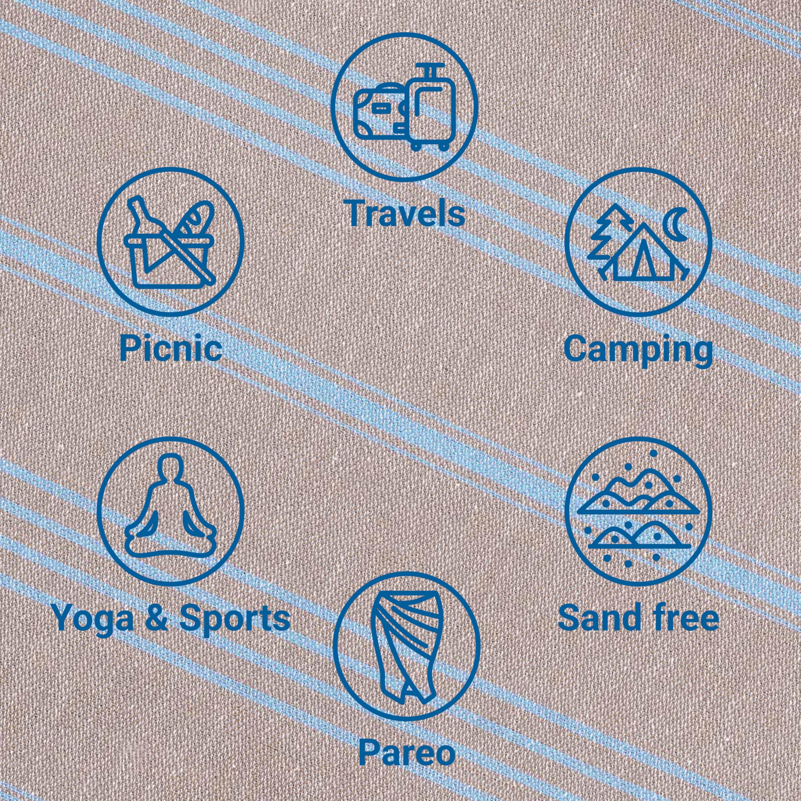 LeStoff Hammam Towel, Beach Towel, Organic Cotton, 95x180, Beige/Light Blue