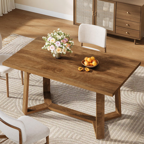 Tribesigns Dining Table for 4-6, 120CM Industrial Dinner Table with Wood Base, Kitchen Table for Dining Room, Kitchen, Living Room