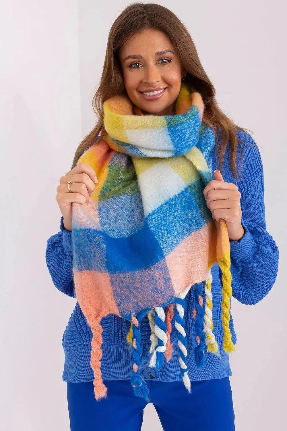 AT long colorful plaid Shawl