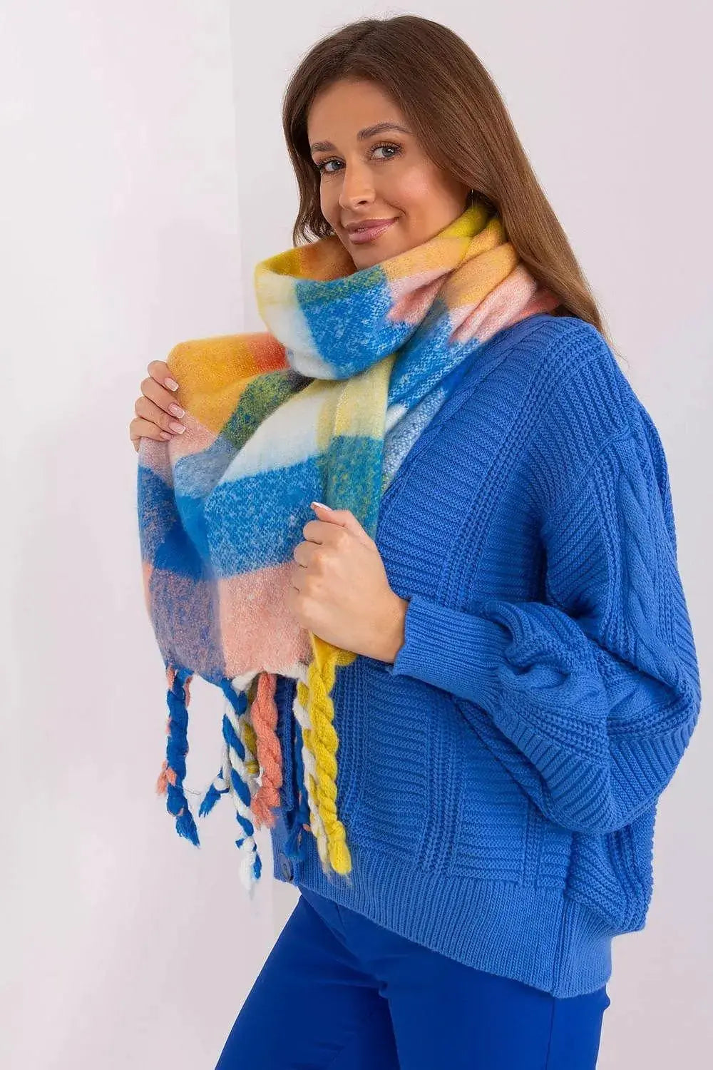 AT long colorful plaid Shawl