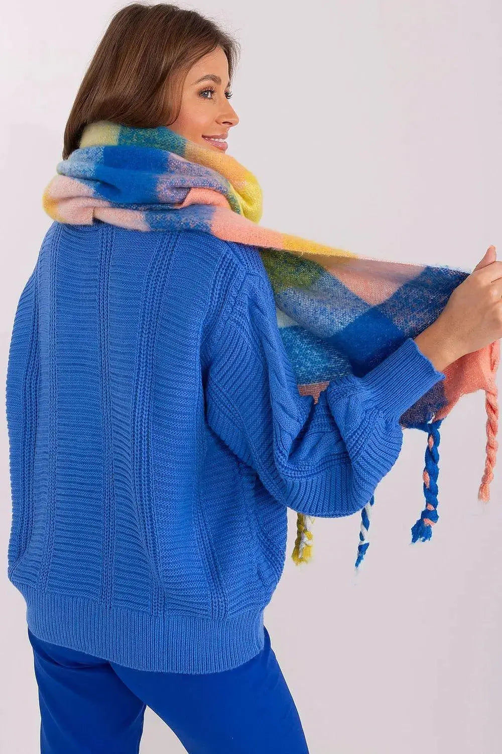 AT long colorful plaid Shawl