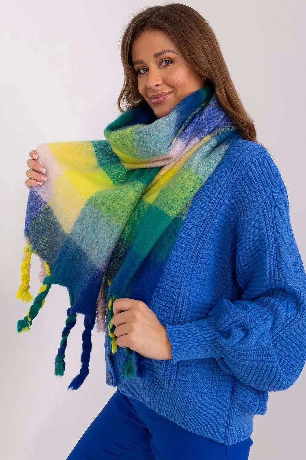 AT long colorful plaid Shawl